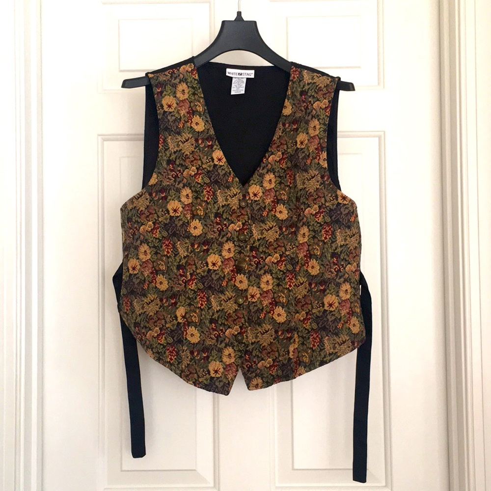 White Stag Button Down Vest Size Medium Multi Color V neck Back Tie Sleeveless